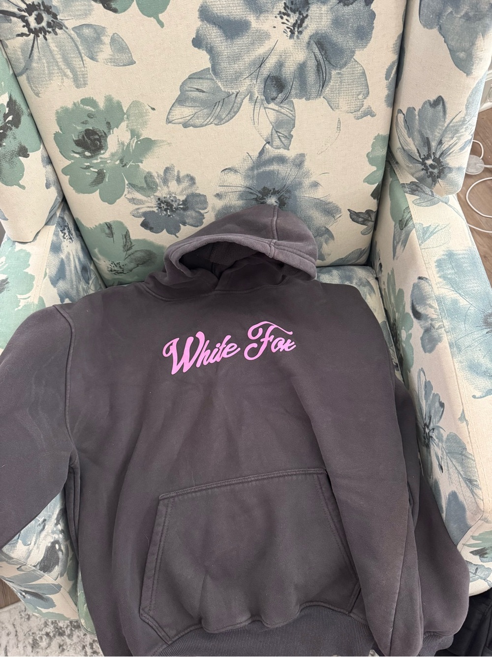 White Fox Boutique Charcoal Hoodie with Pink Script